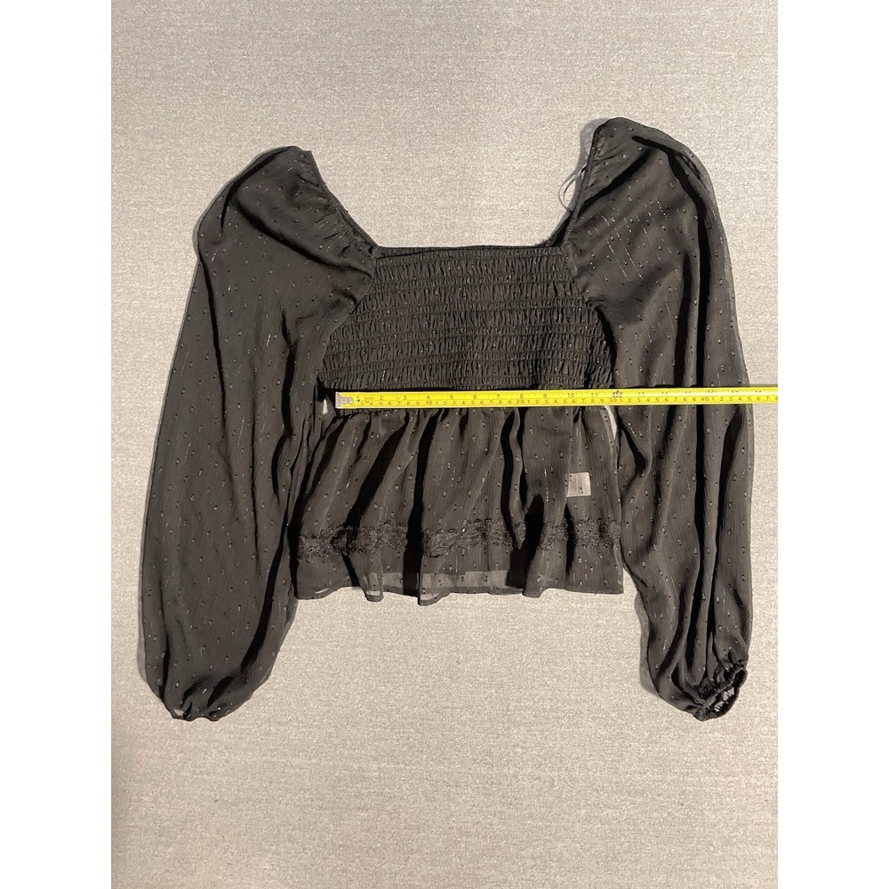 New w/o Tag Love Fire Large Black Smocked Crop Top Long Sleeve Peasant‎ Blouse